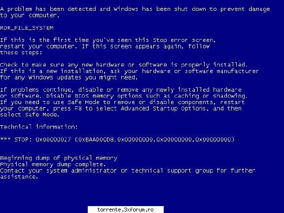 fatal error stop 0x00000027  imi apare eroarea asta si da retart cand intru in orice joc .am citit